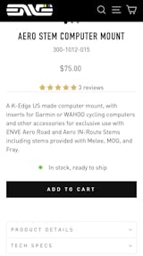 ENVE Composites Aero Stem Computer Mount Combo - Black, Garmin/ WAHOO/ GoPro