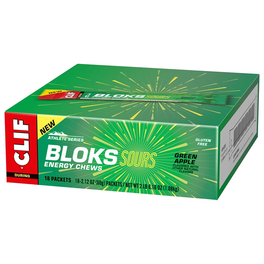 Clif, Bloks Sours, Chews, Green Apple, 18pcs