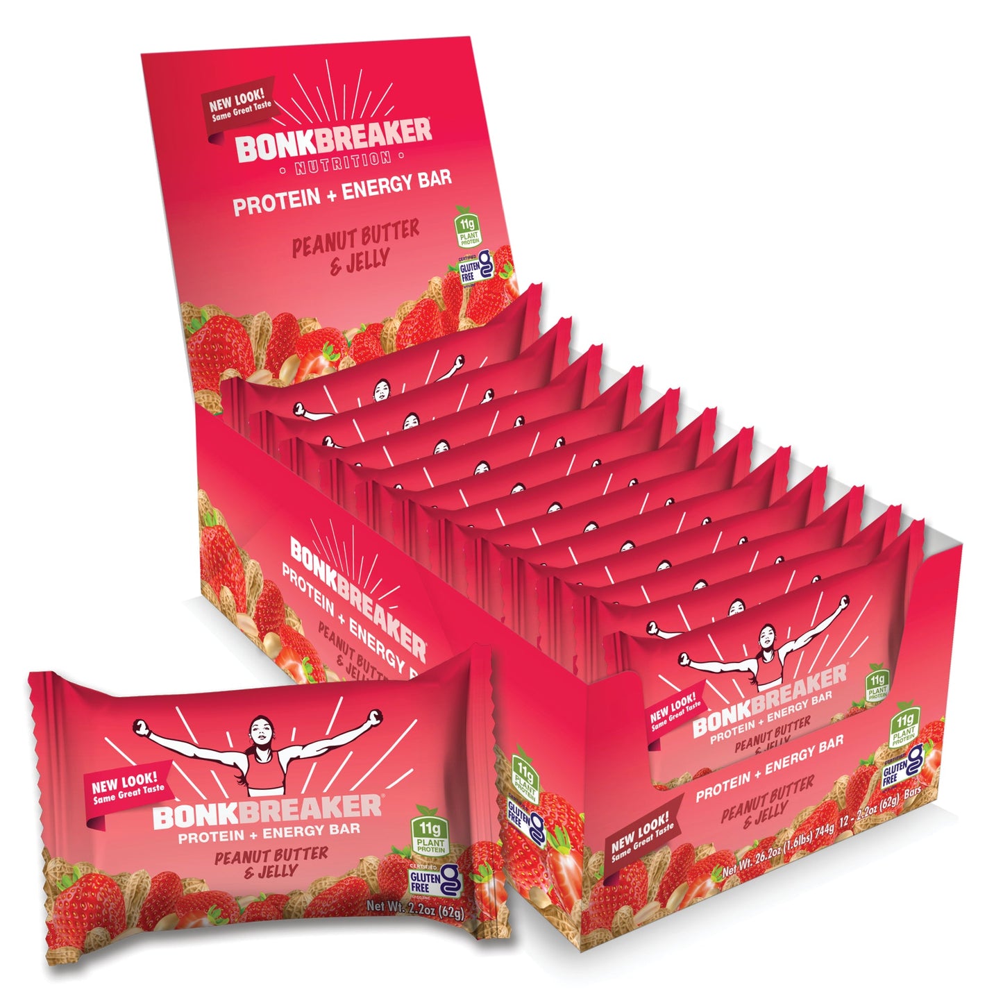 BONKBREAKER Energy Bar - Peanut Butter and Jelly, Box of 12 single
