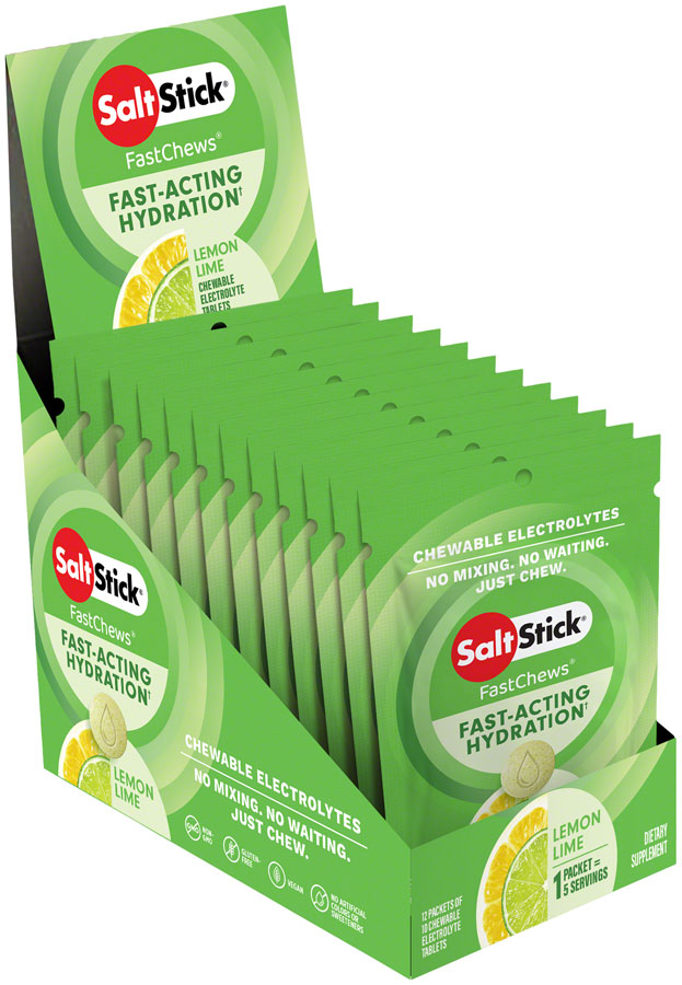 Saltstick Fastchews Chewable Electrolyte tablets POP: Box of 12 Packets, Lemon Lime