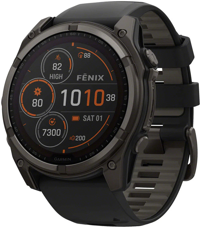 Garmin FÉNIX 8 Sapphire, Carbon Gray DLC Titanium with Black/Pebble Gray Silicone Band 47mm