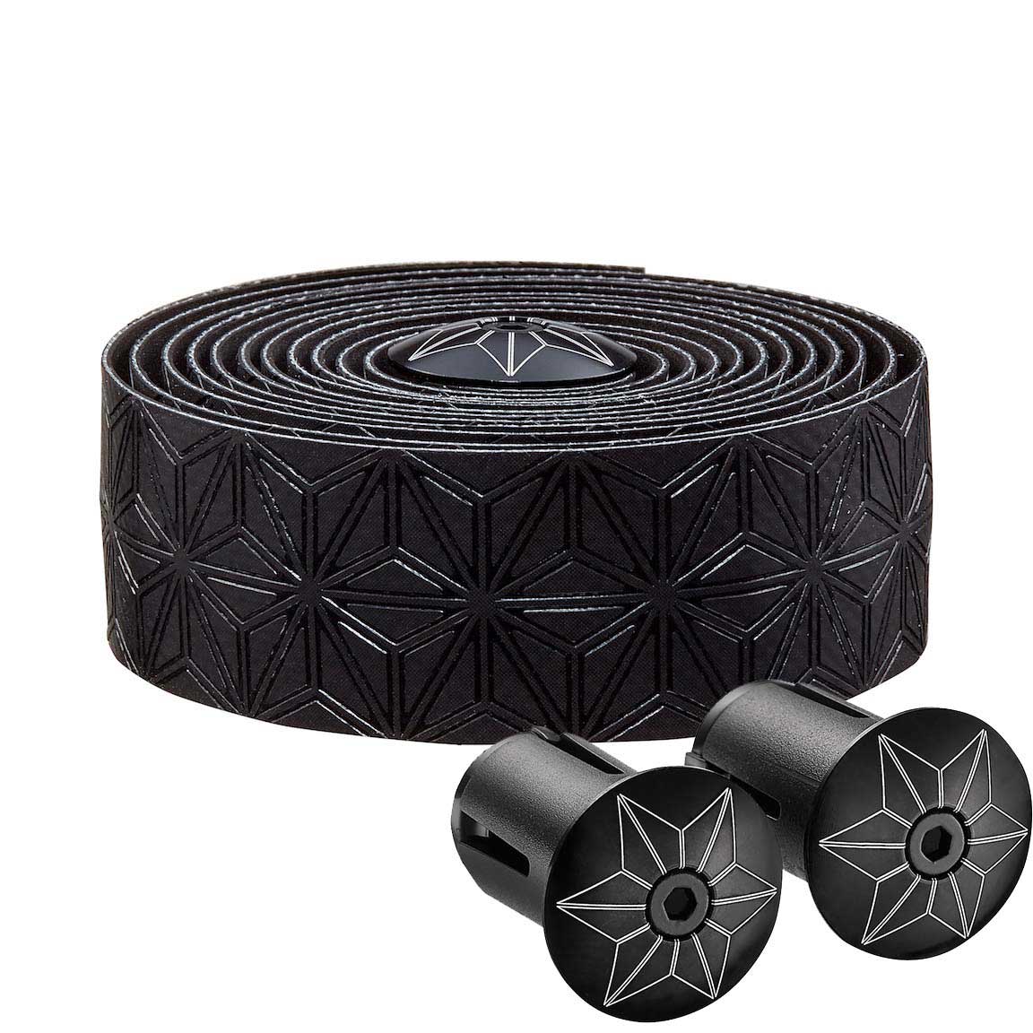 SUPER STICKY KUSH GRAVEL BLACK HANDLEBAR TAPE W/ BLACK ANODIZED PLUGS