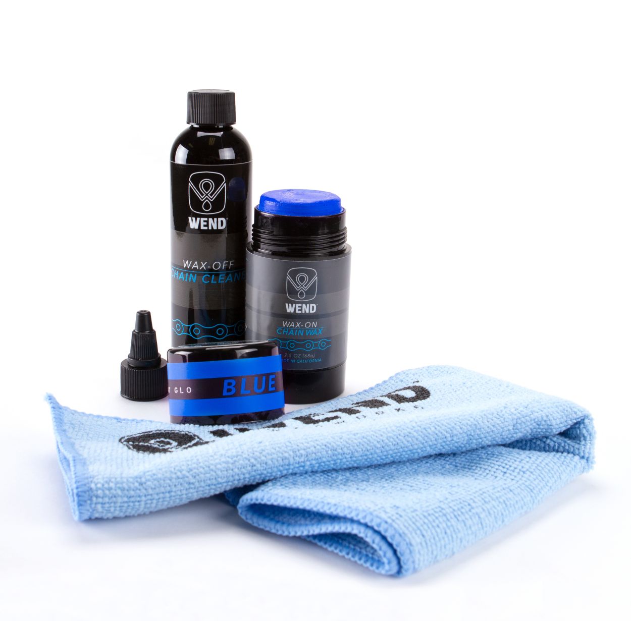 Wend Performance Wax Chain Kit, 1x Wax 2.5oz, 1x Cleaner 4oz, Towel, Blue