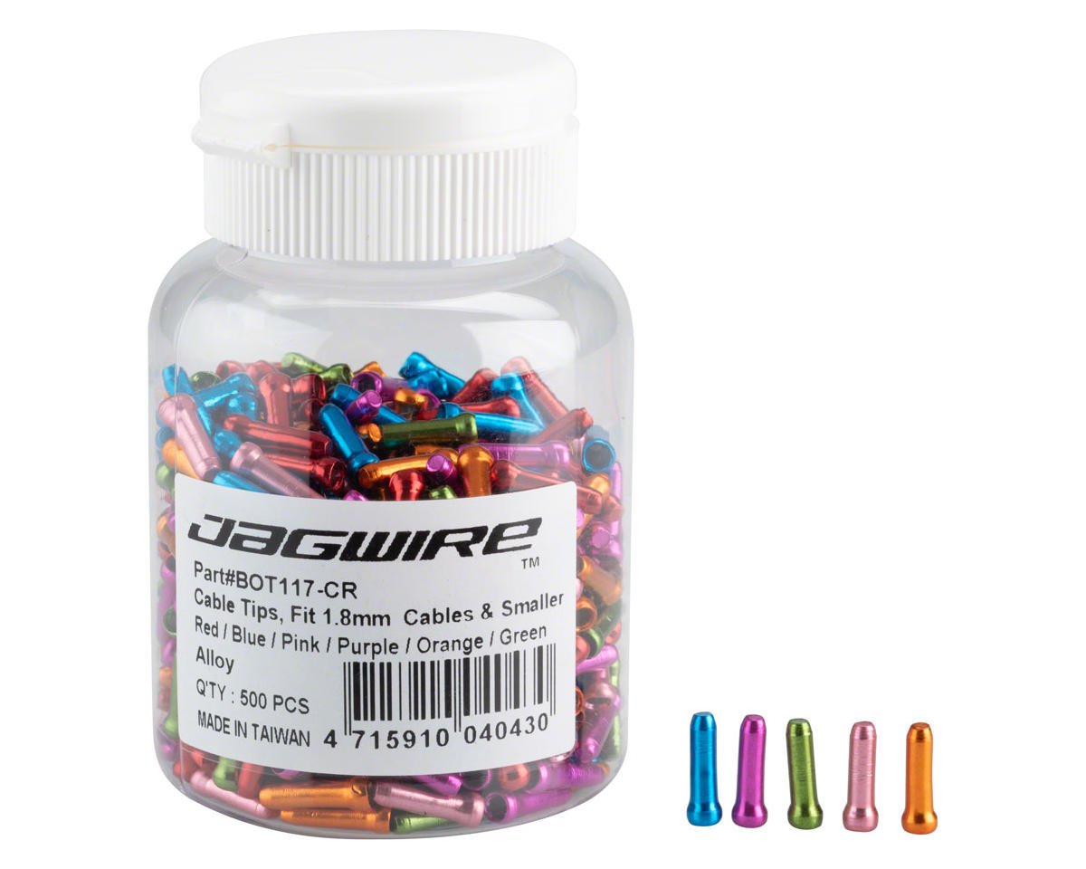 Jagwire 1.8mm Cable End Crimps Combo Bottle/500, Red, Blue, Pink, Purple, Orange, Green