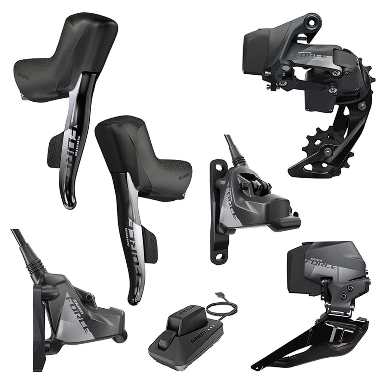 GROUP KIT SRAM ETAP 2X FORCE AXS HRD SHIFTER/HYD FLAT DISC BRAKE/RD & BAT/FD &BAT 160 ROTORS 6B  & BAT/CHARGER & CORD