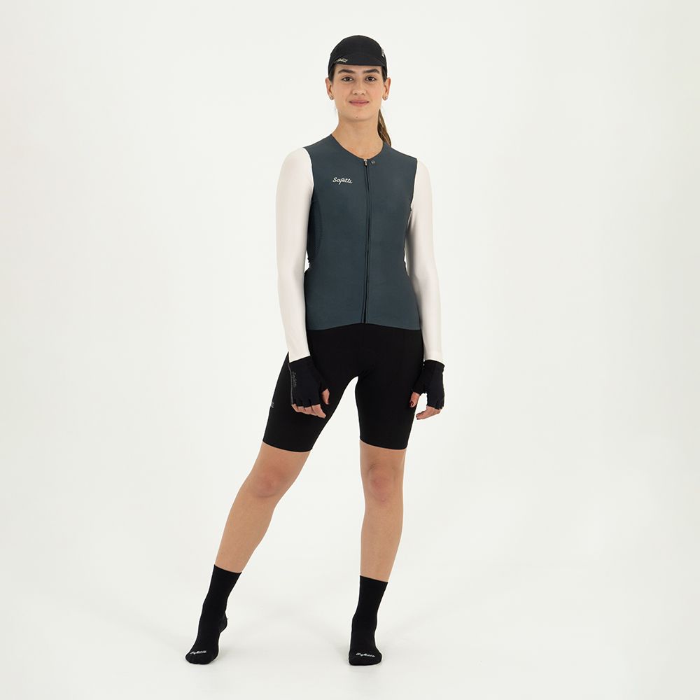 WOMEN'S IVORY GRAY LONG SLEEVE CYCLING JERSEY