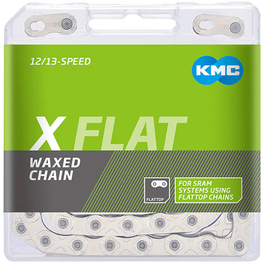 KMC X-Flat Waxed Chain - 12/13-Speed, 126 Links, Compatible with SRAM T-Type and AXS Systems, Silver