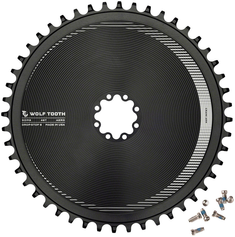 Wolf Tooth Aero Direct Mount Chainring - 48t, Direct Mount SRAM 8-Bolt, Drop-Stop B, Black
