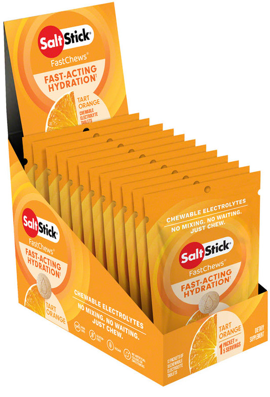Saltstick Fastchews Chewable Electrolyte tablets POP: Box of 12 Packets, Orange